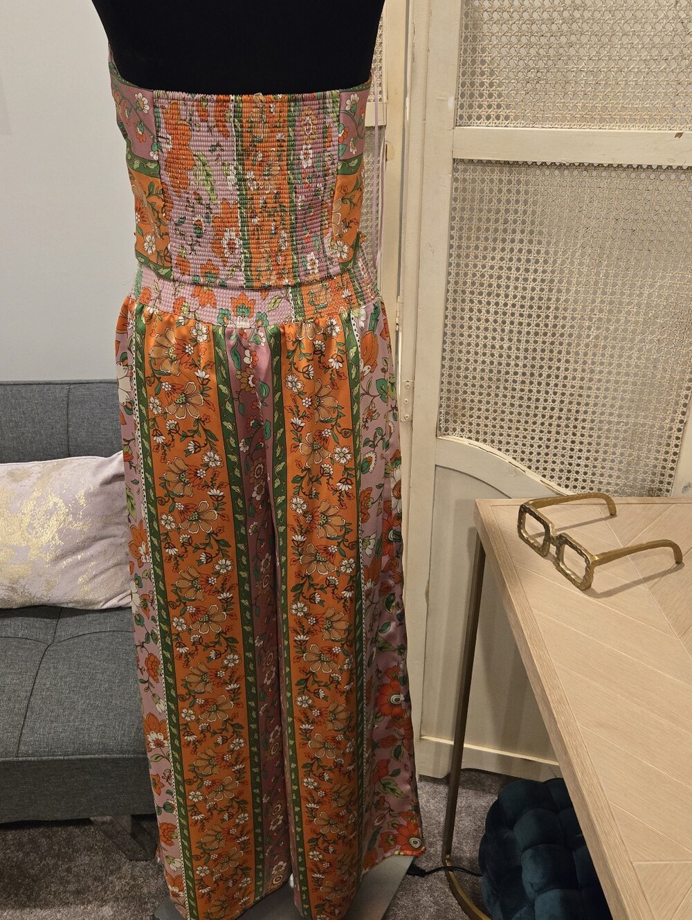 Floral Strapless 2 Piece Set in Orange and Pink - Picture 4 of 5